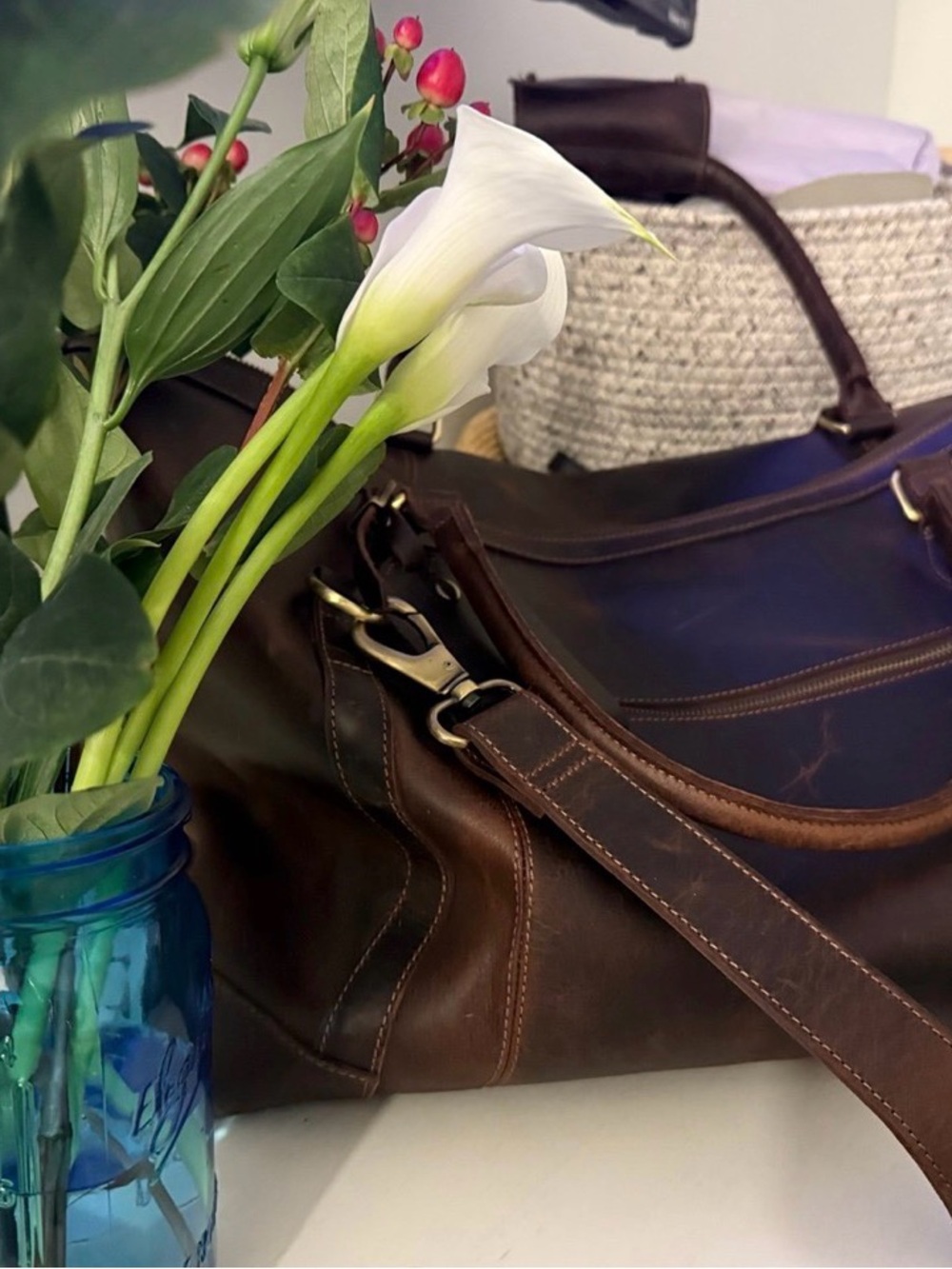 Dark Brown Leather Weekender Bag